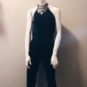 LOFT Crushed Velvet Eggplant Jumpsuit